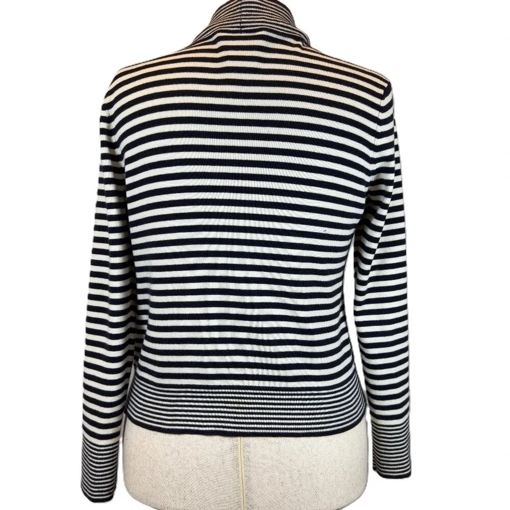 Talbots Striped Cardigan Women's Medium Black White Cropped Preppy Businesswear - Picture 4 of 7